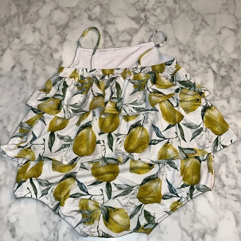 Posh Peanut Yellow Lemon Print Ruffle Romper
